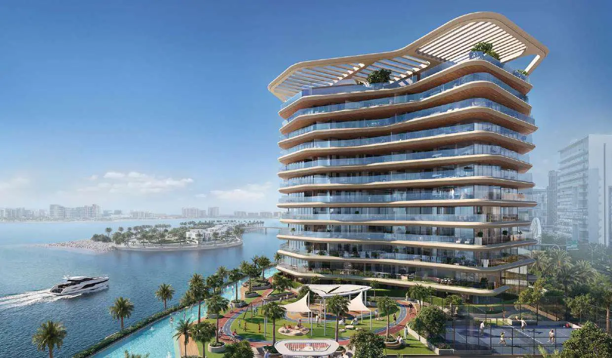 Sleek luxury residential towers at Bab Al Qasr Residence 51 in Al Raha Beach Abu Dhabi overlooking coastal promenade.