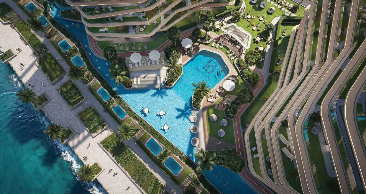 Spacious oceanfront balcony featuring a private plunge pool at Bab Al Qasr Residence 51 in Al Raha Beach Abu Dhabi.