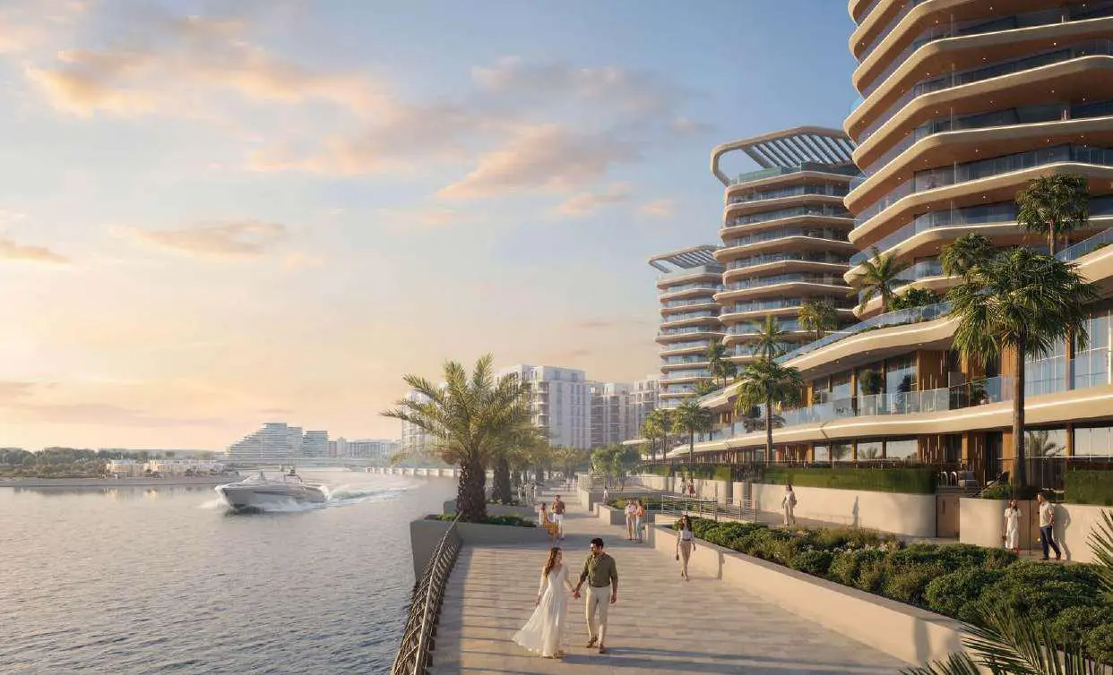 Luxury five-bedroom duplex townhouse exterior with private garden at Bab Al Qasr Residence 51 in Al Raha Beach Abu Dhabi.