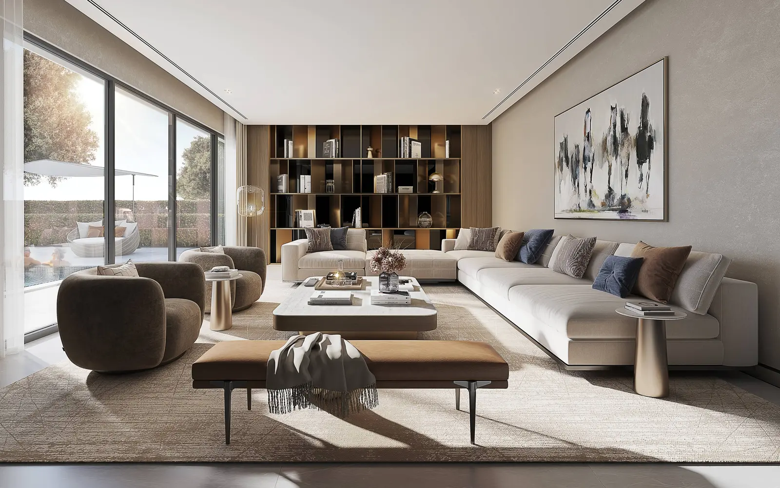 Luxury living room interior at Sobha City Abu Dhabi Phase 1 featuring modern design, premium finishes, and spacious family living