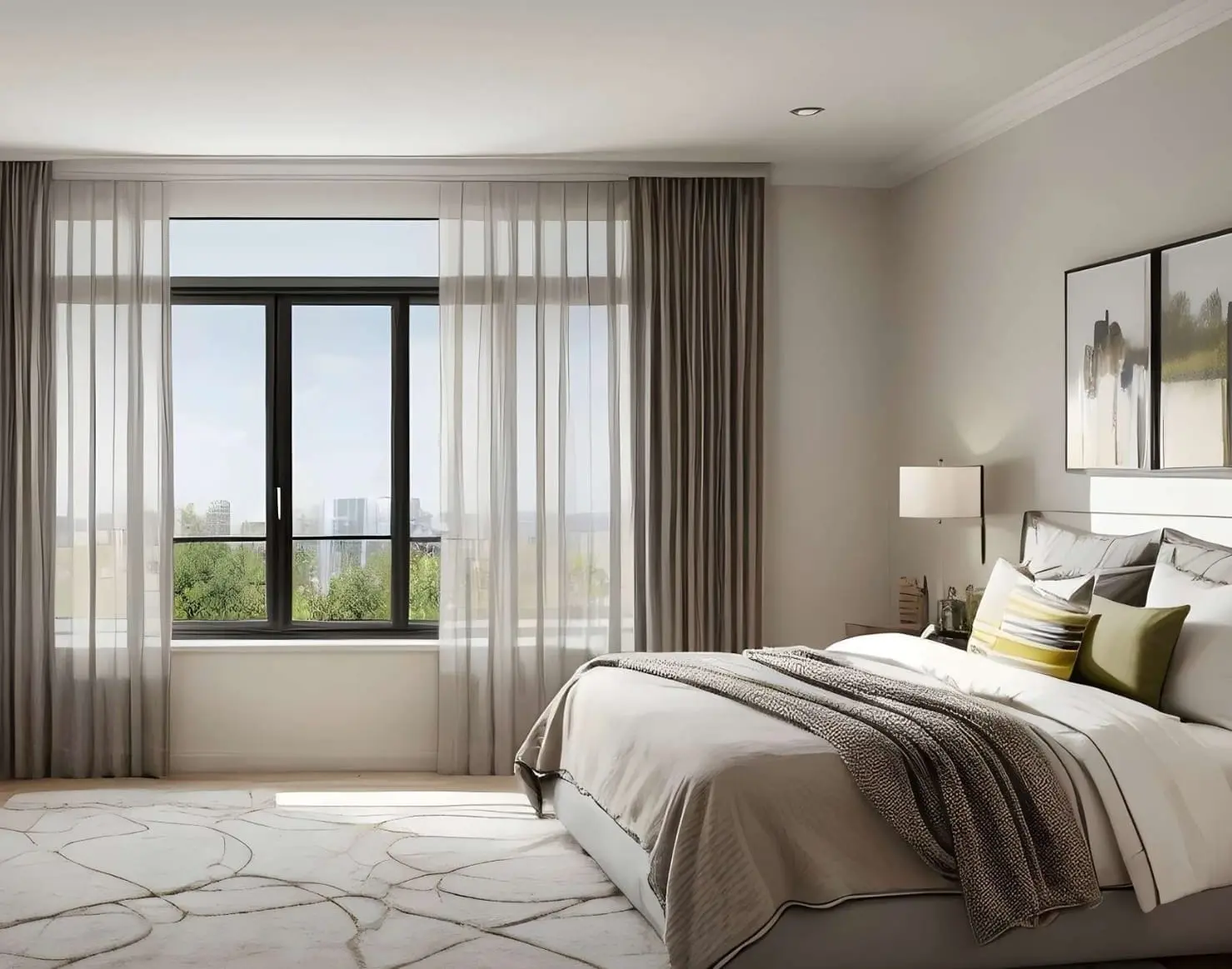 MERITO Abu Dhabi Al Reeman apartment bedroom interior by JADARA showcasing cozy design, privacy, and premium finishes for comfortable living.