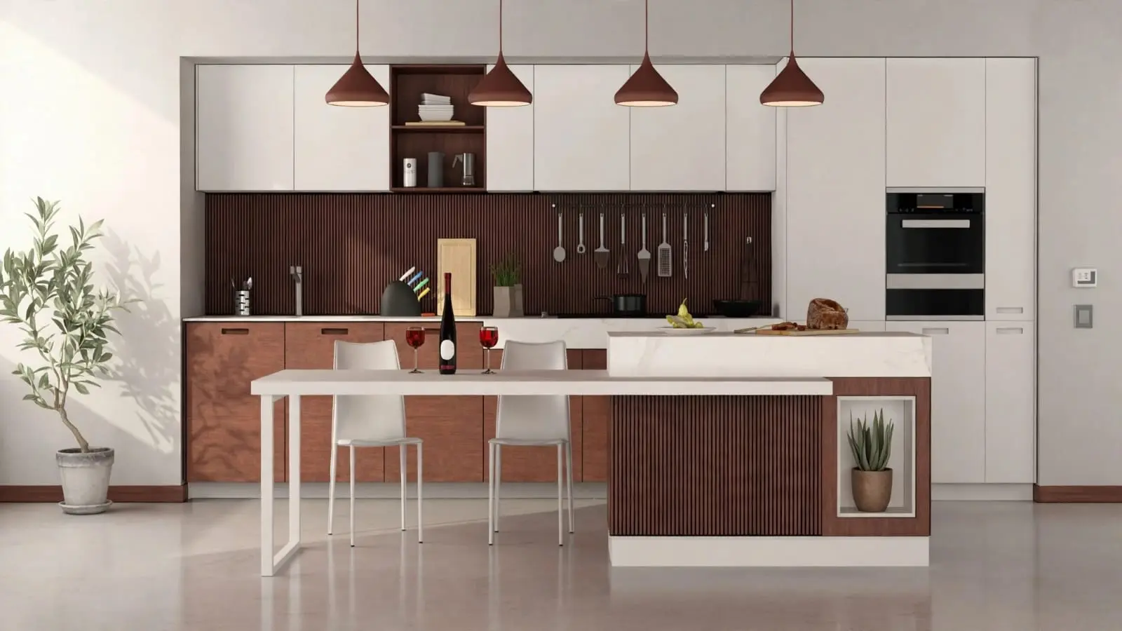 Nourwatan Residential Al Shamkha Abu Dhabi apartment interior featuring a contemporary kitchen, functional cabinetry, modern finishes, and stylish residential details.