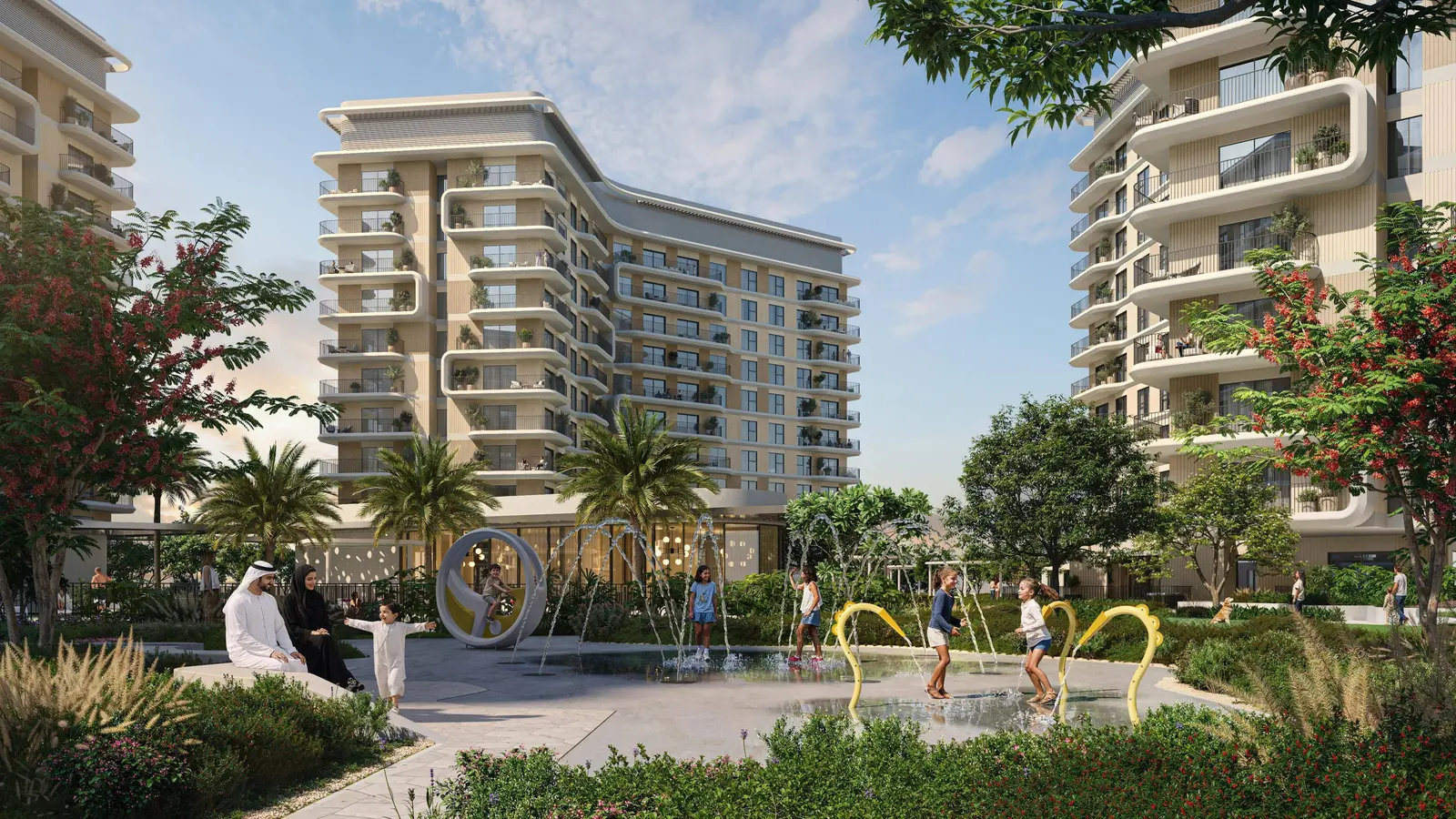 Street-level view of Yas Park Place Yas Island Abu Dhabi UAE highlighting landscaped boulevards and contemporary facades..jpg