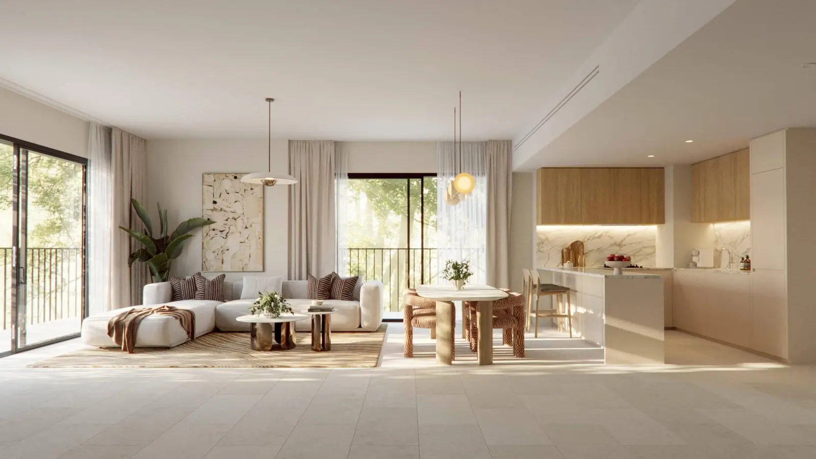 Elegant open-plan kitchen at Yas Park Place Yas Island Abu Dhabi UAE with premium cabinetry and engineered stone counters..jpg