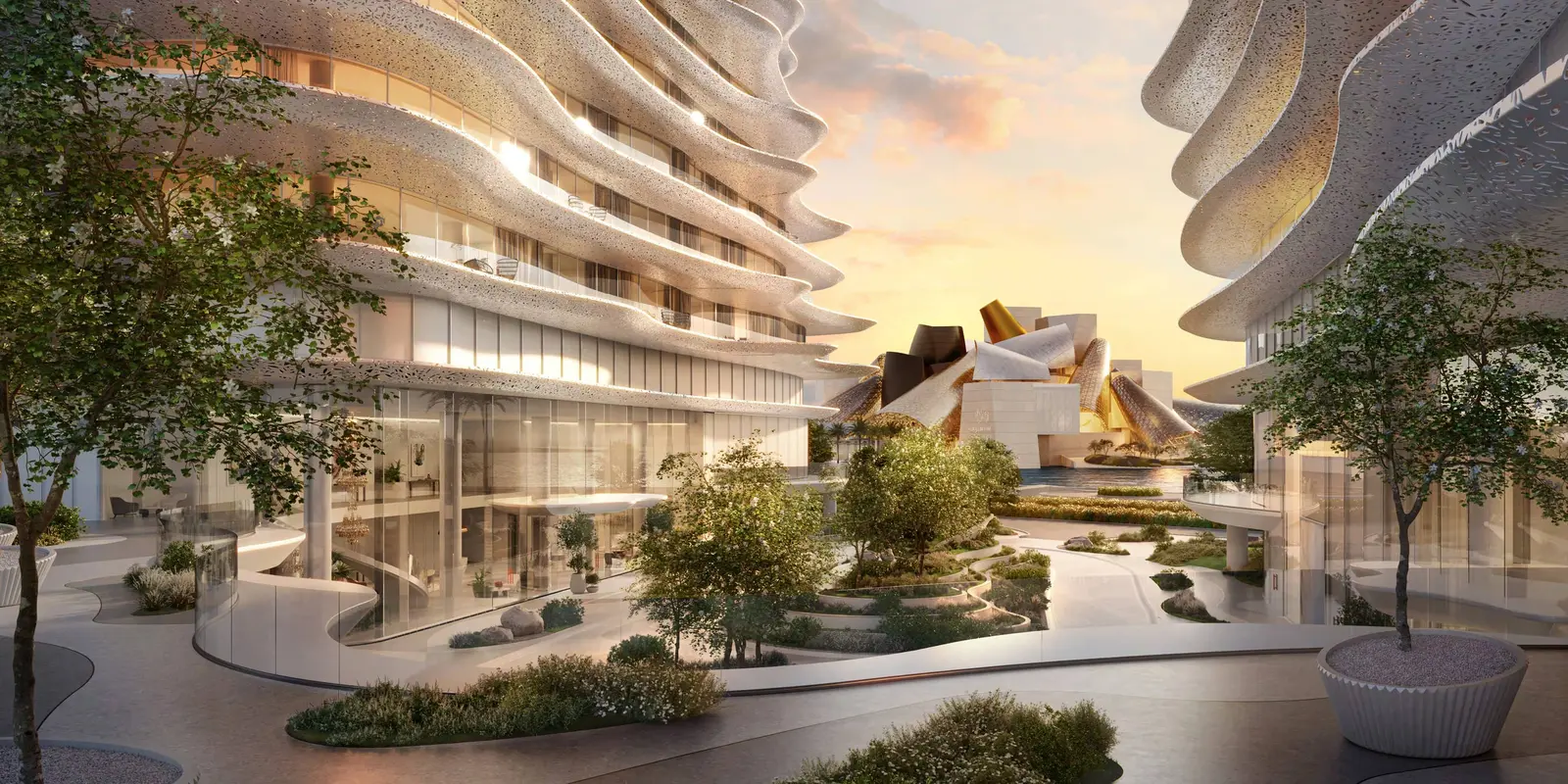 Architectural façade of Baccarat Residences Saadiyat Island Abu Dhabi featuring sculpted lines, glass elevations, and exclusive branded luxury living by Aldar..jpg