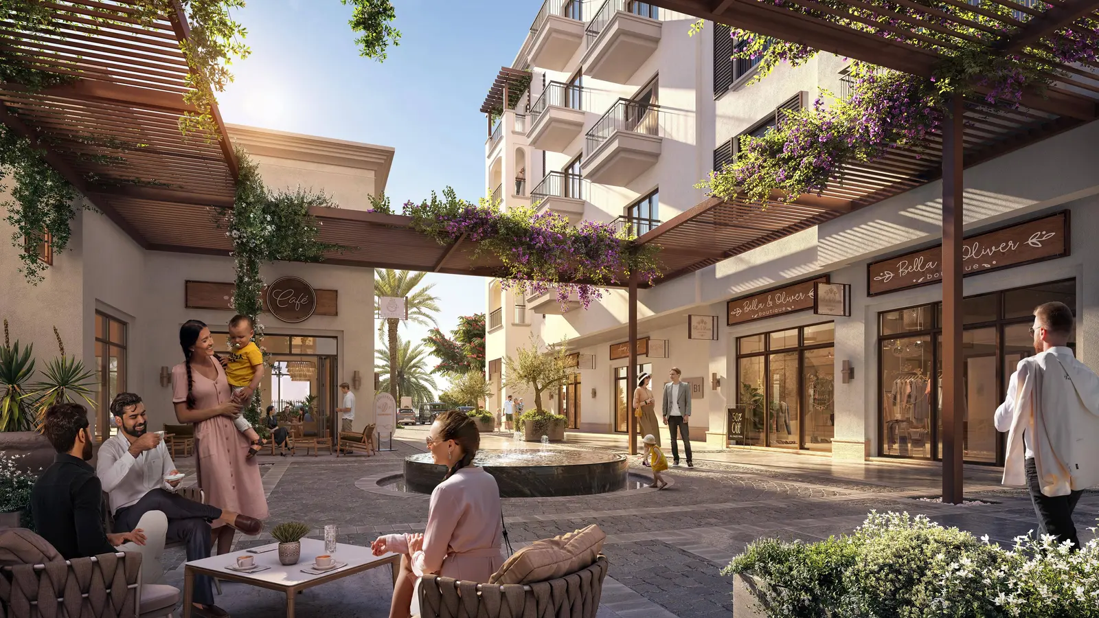 Street-level view of Yas Golf Collection entrance and lobby canopy.