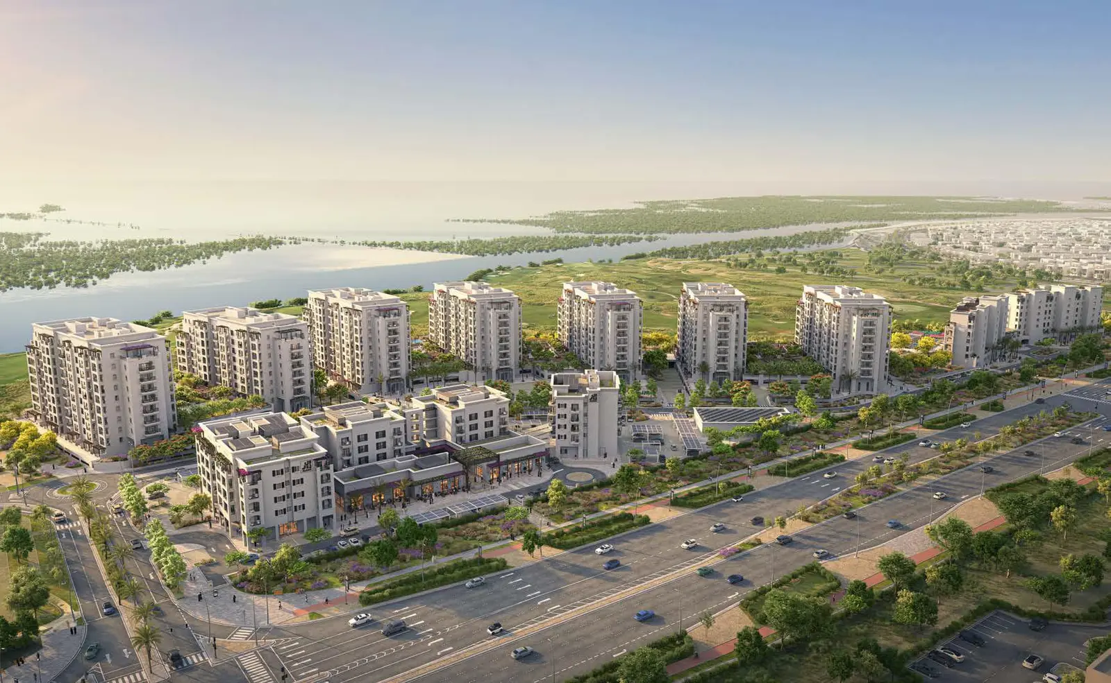 Swimming pool and relaxation deck at Souq Furnished Apartments Yas Golf Collection community Yas Island Abu Dhabi residential project..jpg