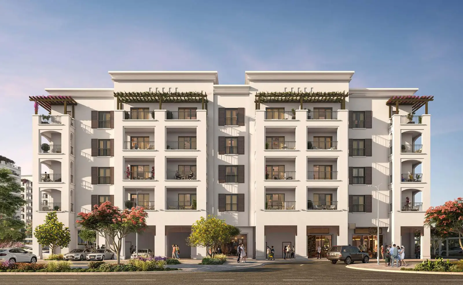 Aerial exterior view of Souq Furnished Apartments Yas Island Abu Dhabi within Yas Golf Collection community..jpg