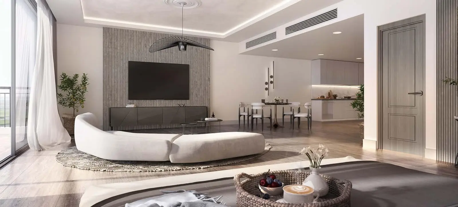 Interior finishes with terracotta and creme design scheme at Souq Furnished Apartments Yas Golf Collection Abu Dhabi..jpg