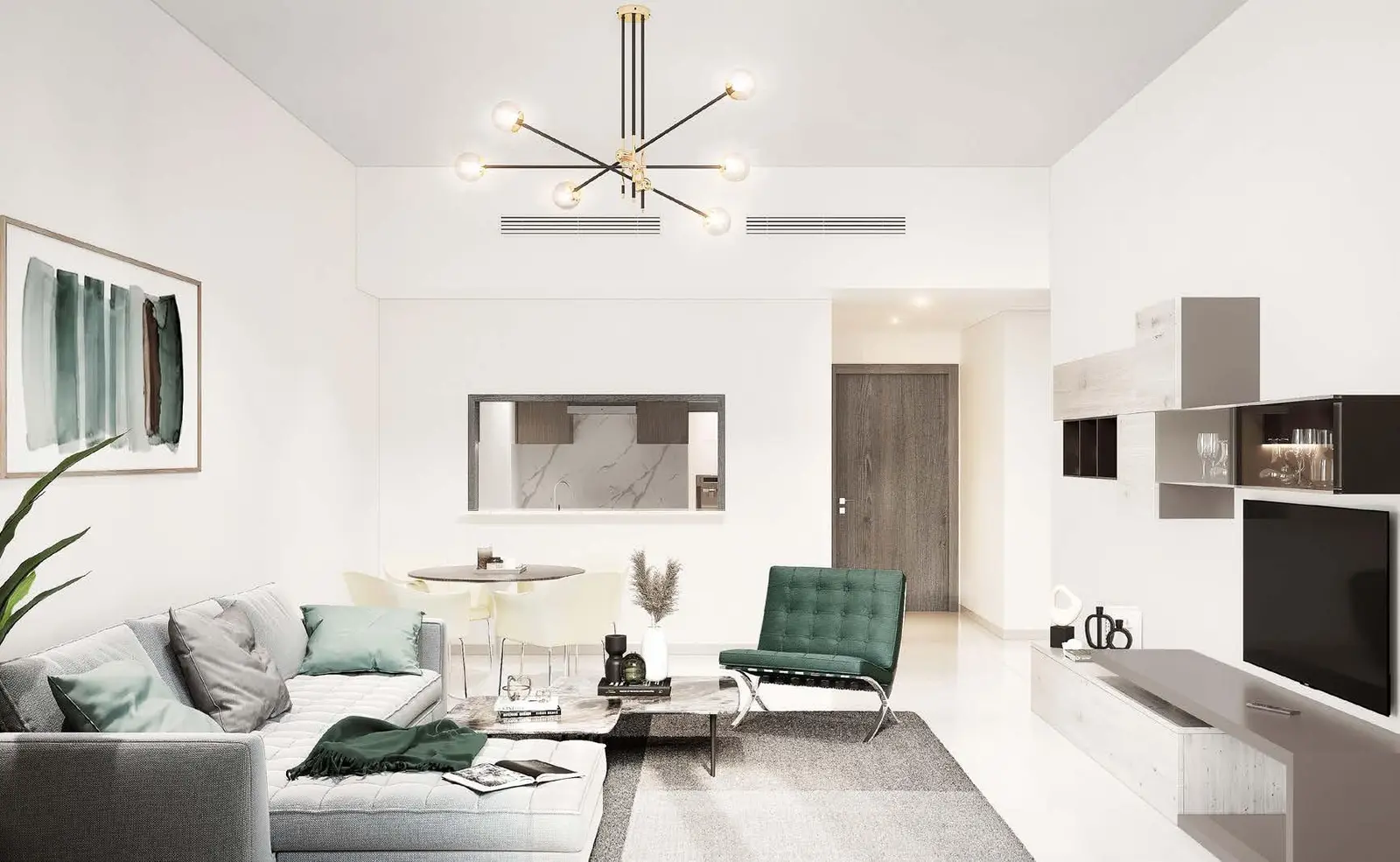 Spacious 1 bedroom apartment living room design at Souq Furnished Apartments Yas Golf Collection Yas Island Abu Dhabi..jpg