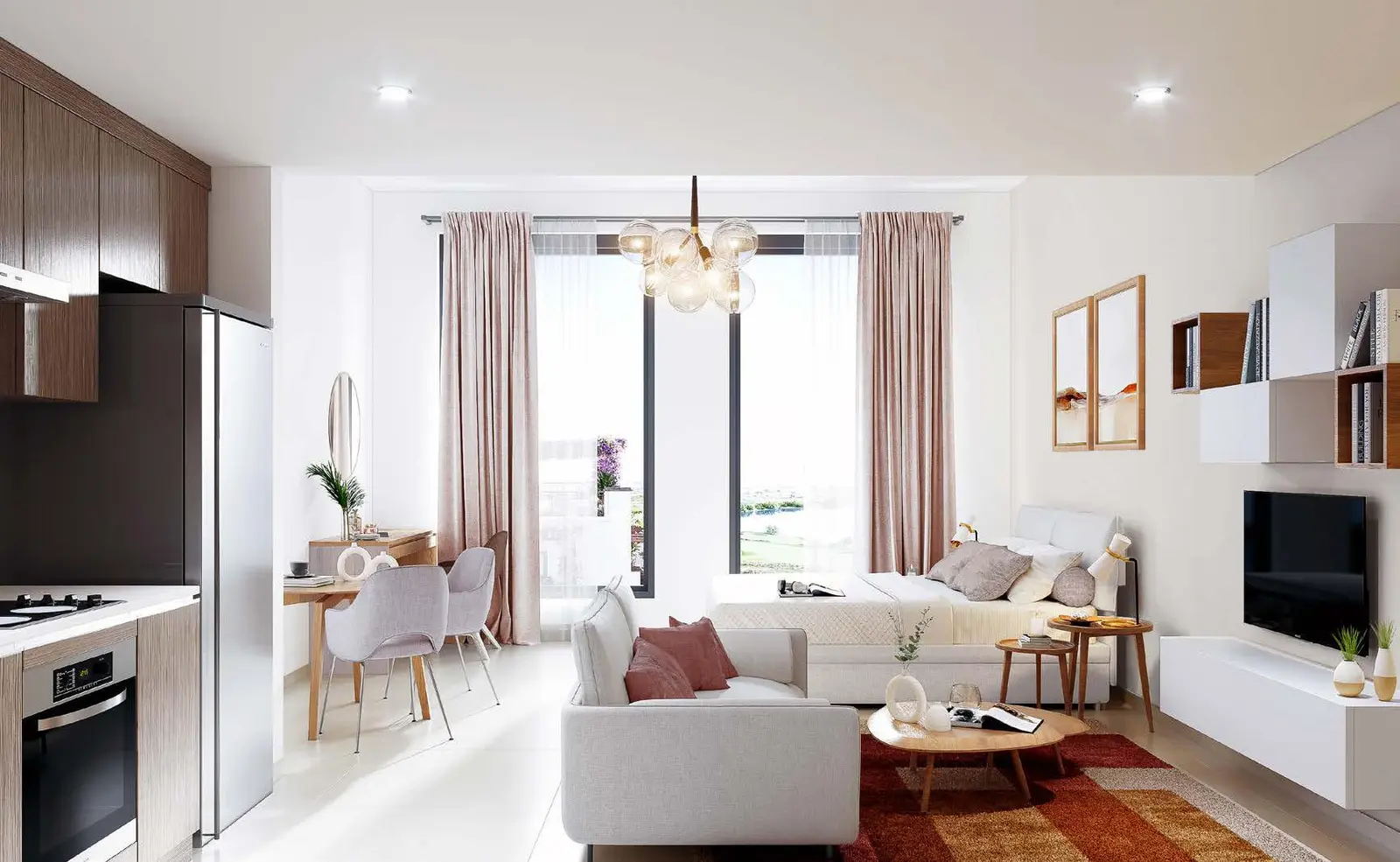 Elegant bedroom with wardrobes and balcony views at Souq Furnished Apartments Yas Island Abu Dhabi furnished apartments..jpg