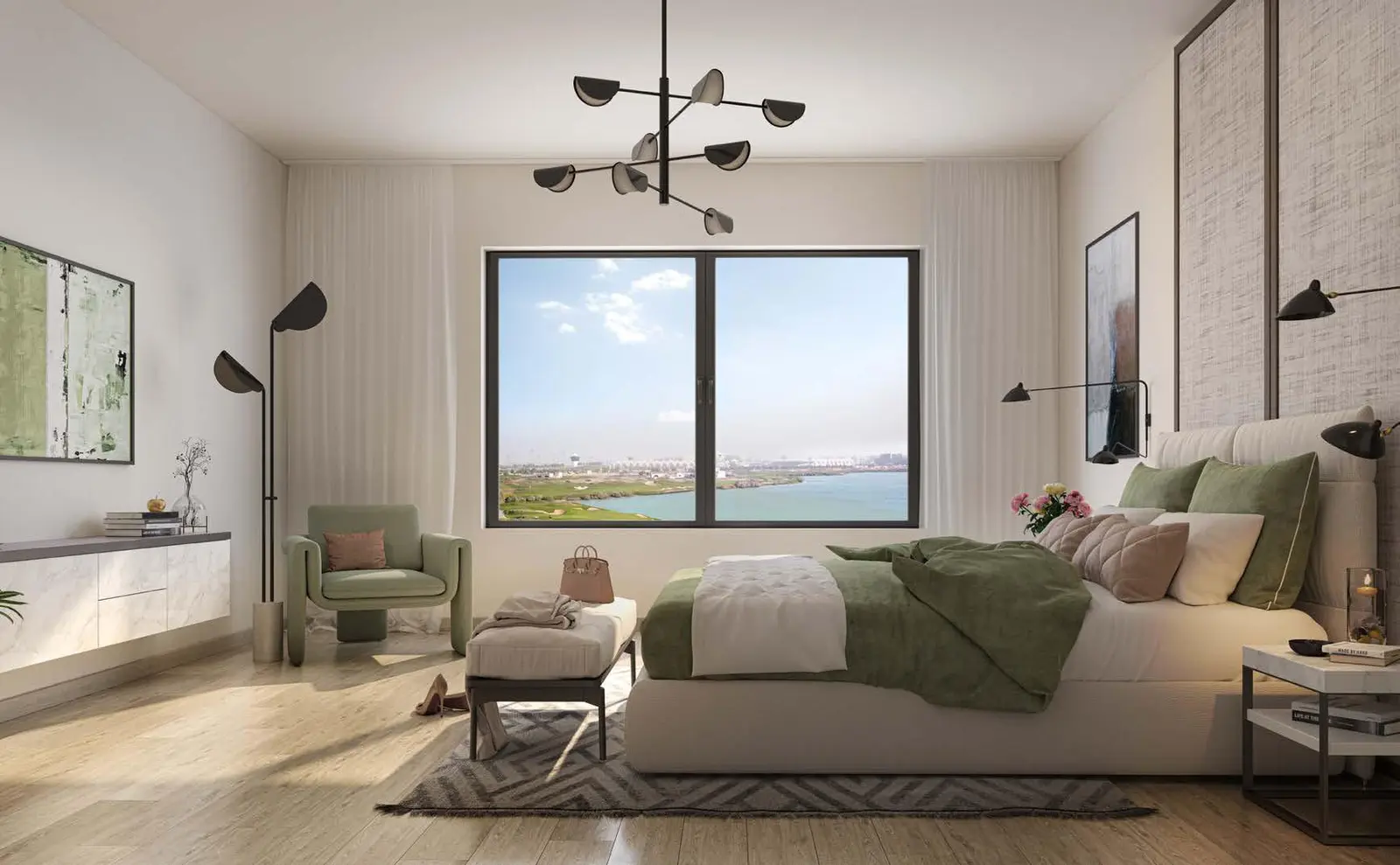 Modern furnished studio apartment interior at Souq Furnished Apartments Yas Island Abu Dhabi with branded furniture and finishes..jpg