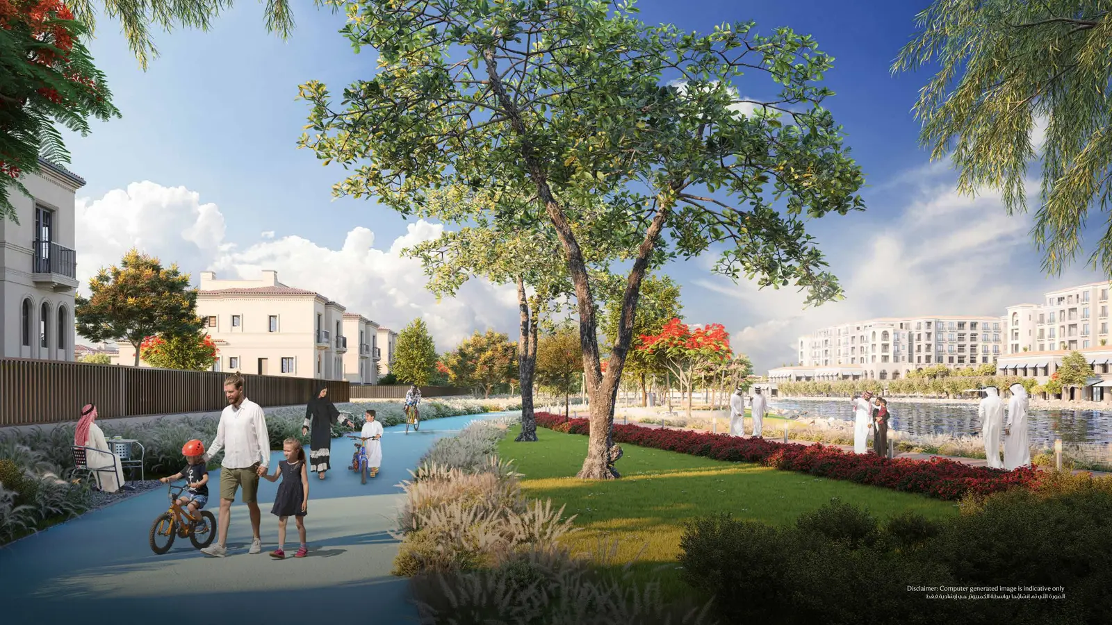 Modern townhouse exterior elevation showcasing community living within Bloom Living Abu Dhabi.