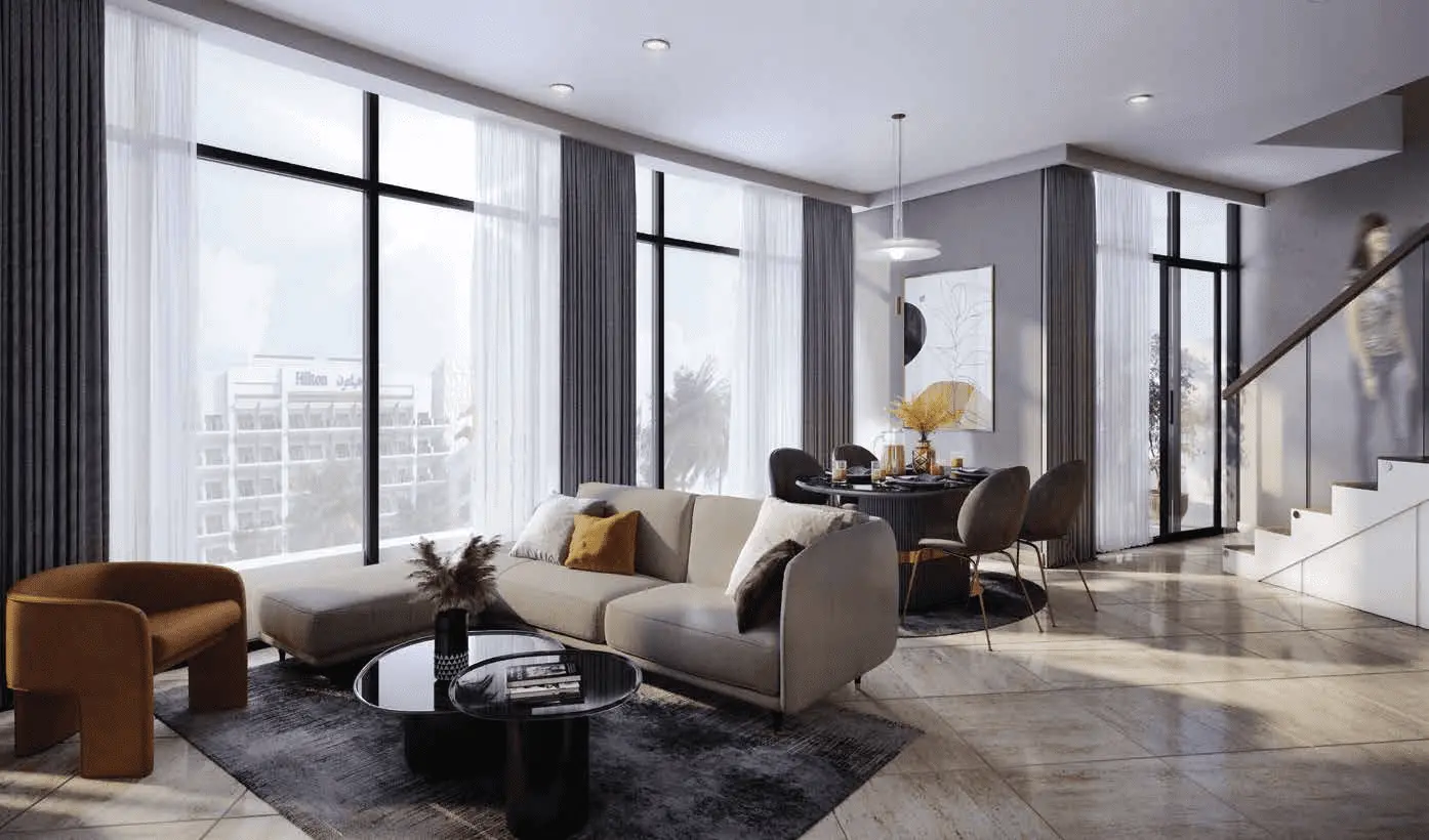 Diva at the Bay elegant living room with modern finishes