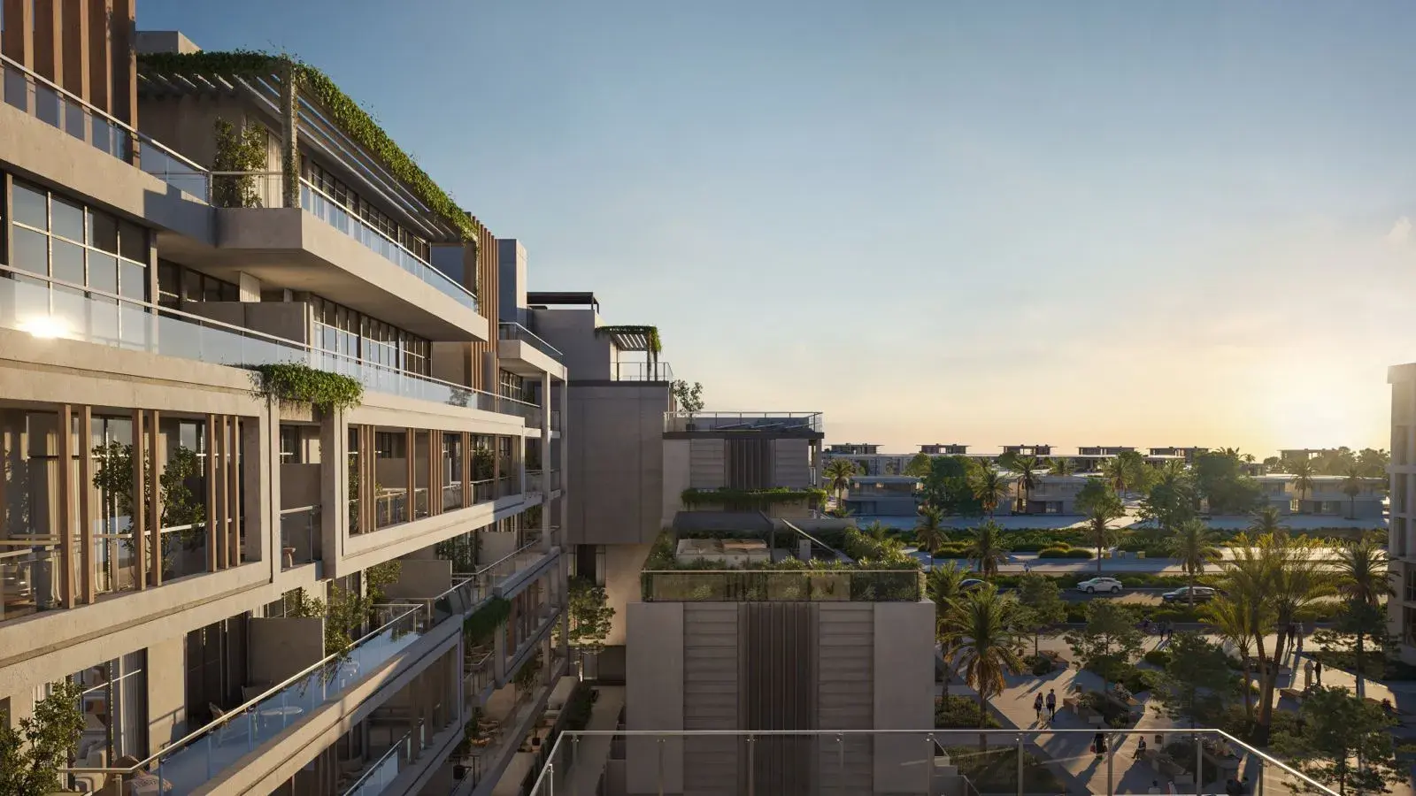 Beautiful townhouse facade at Sila featuring modern finishes and private garden spaces in Abu Dhabi.